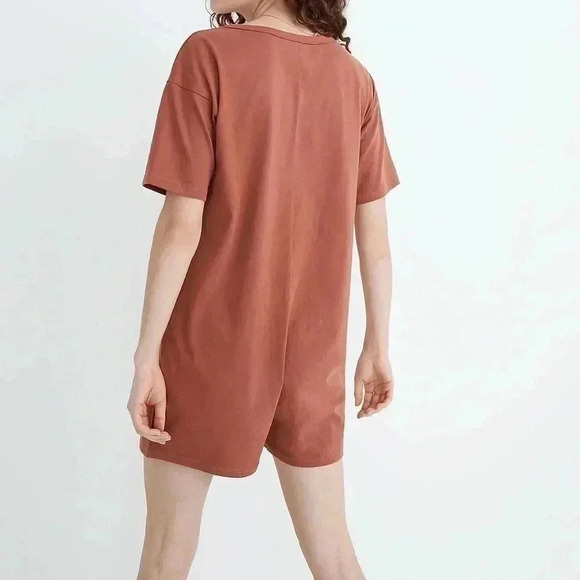 Madewell Henley Pajama Romper Burnt Orange Medium - Picture 2 of 7